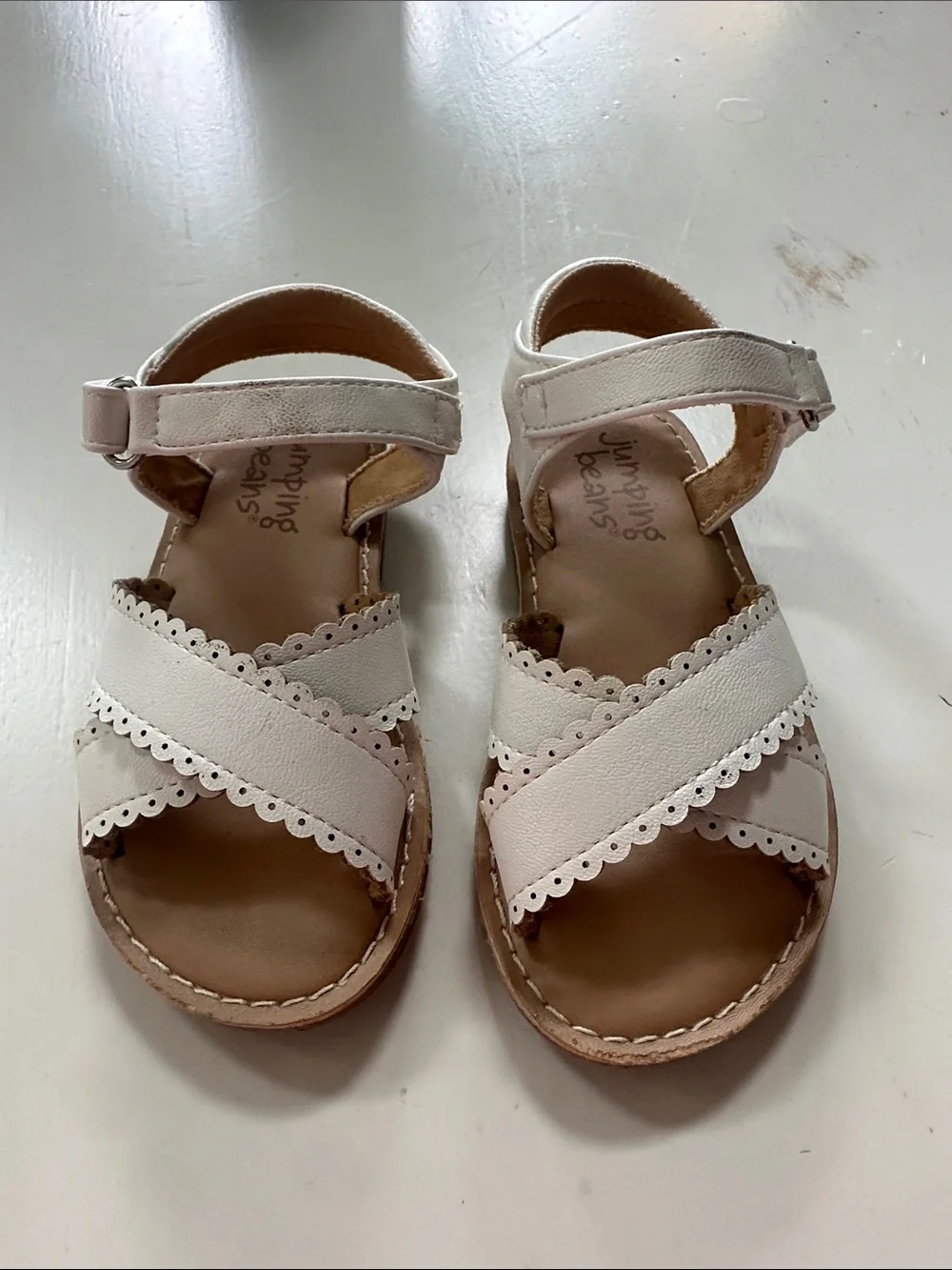 jumping beans Pink and White Scalloped Cross-Strap Sandals